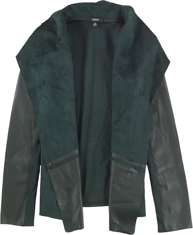 Alfani Women's Jacket Large Faux Leather Draped Open Front BlackAlfani Womens Blouse