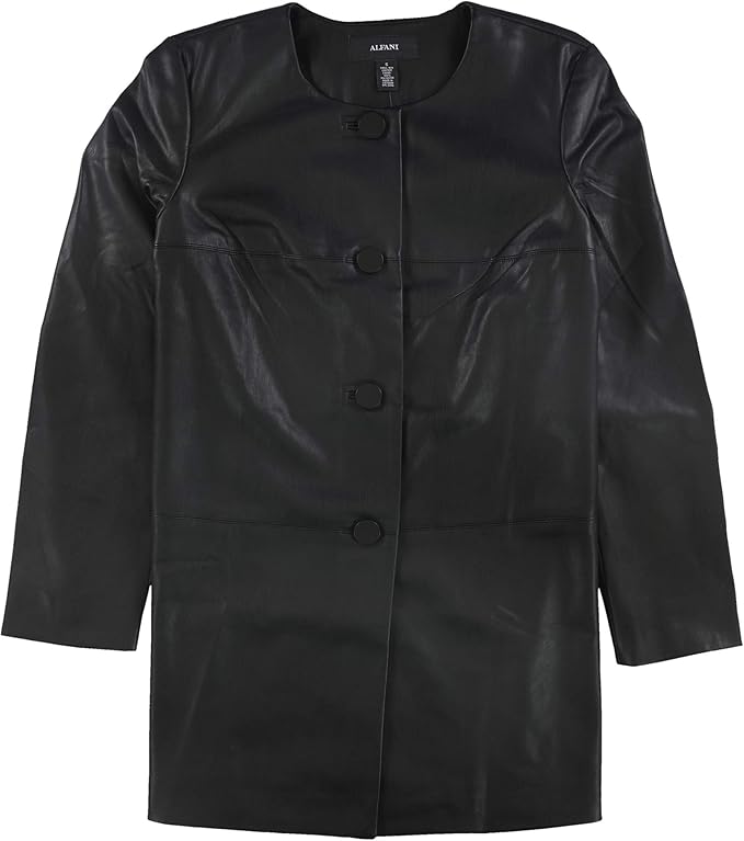 Alfani Womens PRIMA Faux-Leather Jacket, Black, Small
