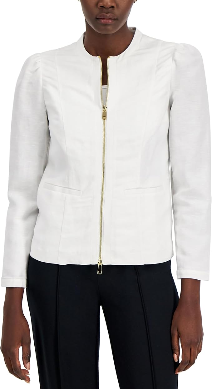Alfani Womens Textured Linen Zip Crop JacketWomens High rise wide leg